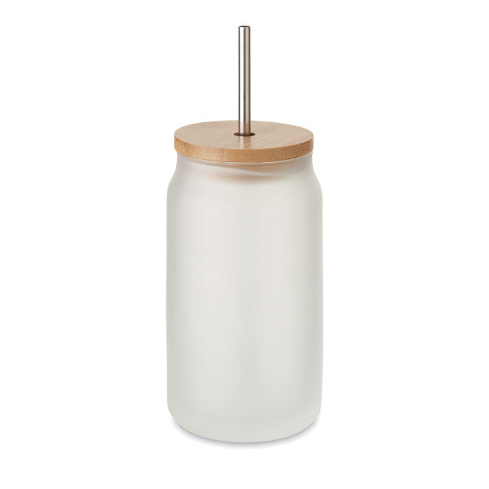 Vaso Sostenible de Vidrio con Tapa de Bambú y Pajita Reutilizable de I
