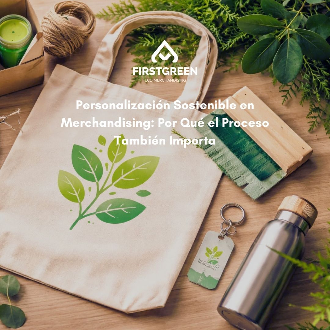 Composición de merchandising ecológico personalizado con bolsa de algodón, botella reutilizable, libreta reciclada y materiales de personalización sostenible