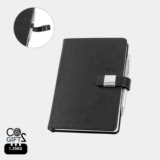 Agenda sostenible 2026 Musset A5 personalizada, CO₂Gifts, merchandising ecológico para empresas”