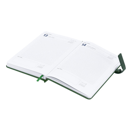 Formato página/día con espacio de anotaciones en agenda ecológica A5 RPET.