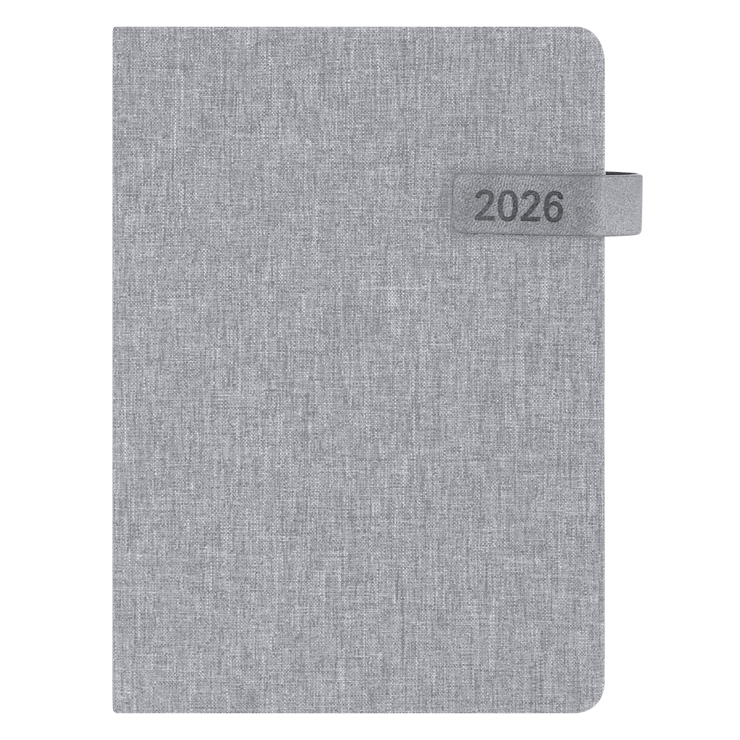 Agenda A5 sostenible 2026 fabricada en poliéster reciclado RPET con cubiertas rígidas color gris
