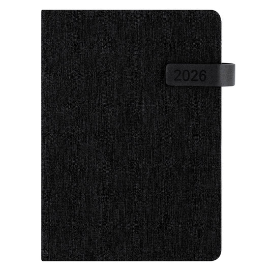 Agenda A5 2026Bsostenible fabricada en poliéster reciclado RPET con cubiertas rígidas COLOR NEGRO