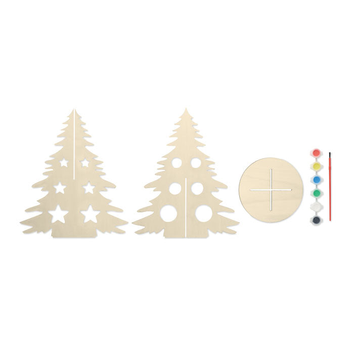 Árbol de Navidad DIY Sostenible para Personalizar Fabricado en Madera para Montar y Colorear Incluye Acuarelas y Pincel Tree and Paint