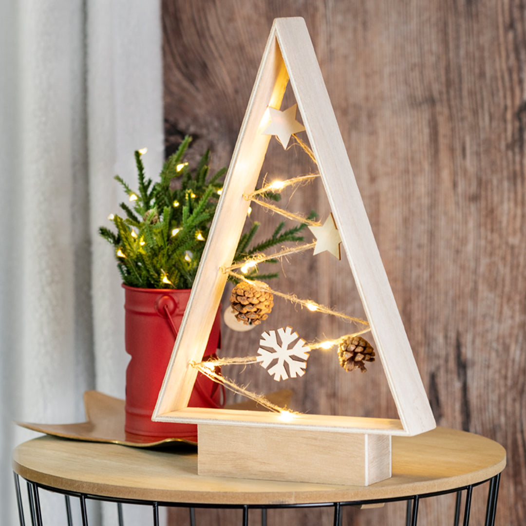 Árbol de Navidad Ecológico de Madera para Personalizar con Adornos de Materiales Naturales con Luces Leds Allurex