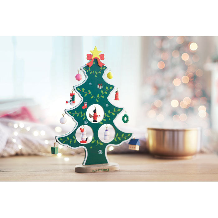 Árbol de Navidad Sostenible de Madera con 12 Adornos para Personalizar Presentado en Caja Individual Woodtree