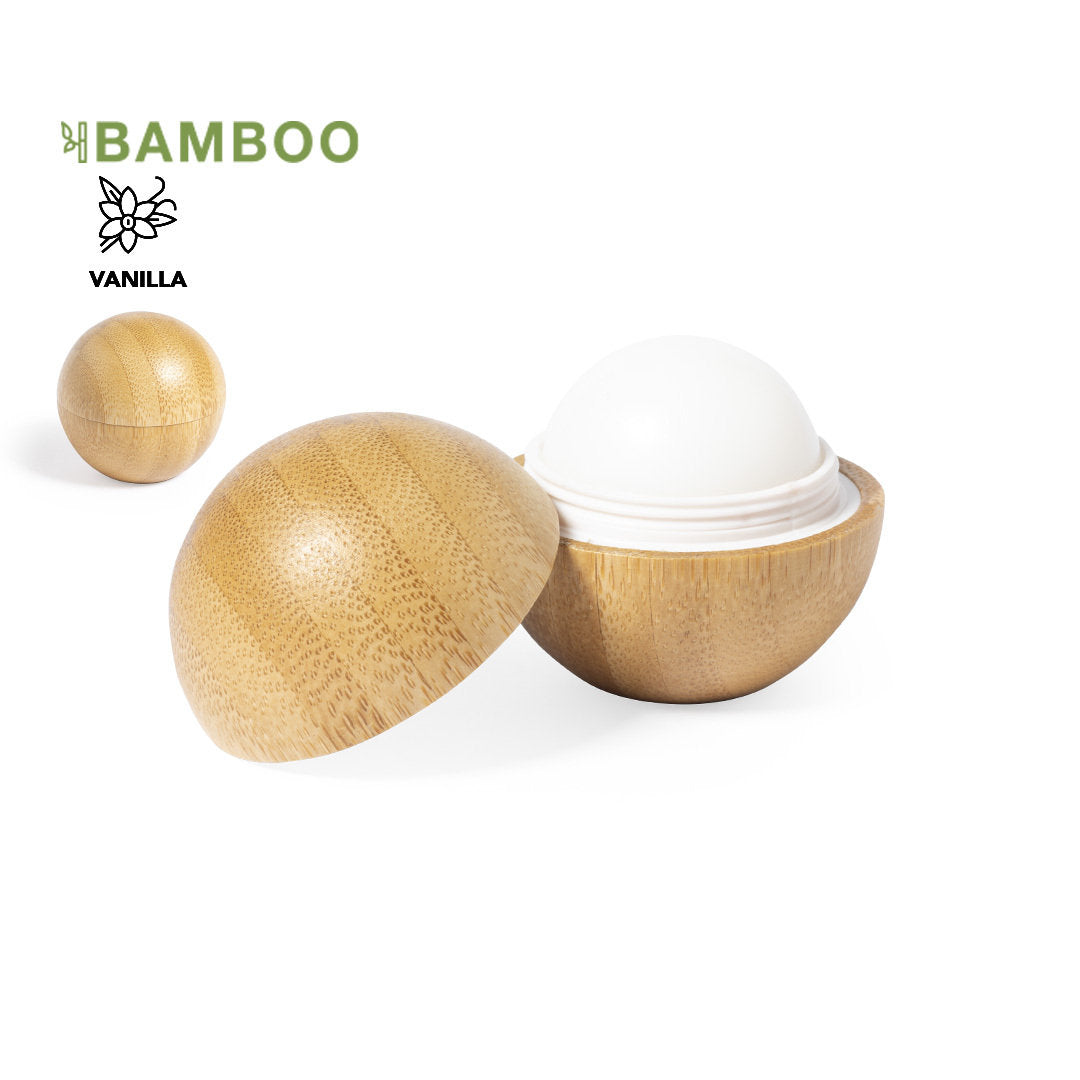 Bálsamo Labial Esférico Aroma Vainilla y SPF15 en Envase Ecológico de Bambú para Personalizar Especial Eventos Bowok
