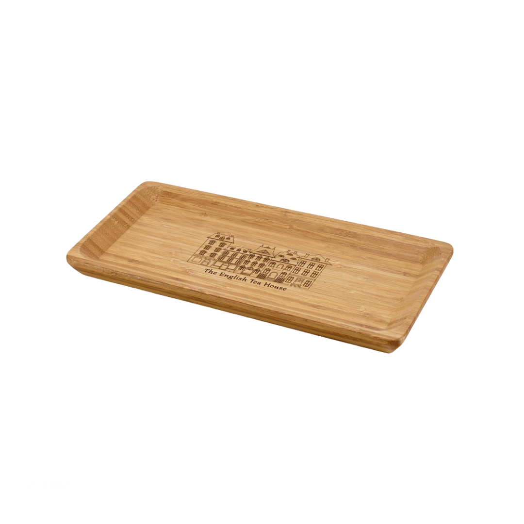 Merchandising ecológico: bandeja de bambú grabada con logo