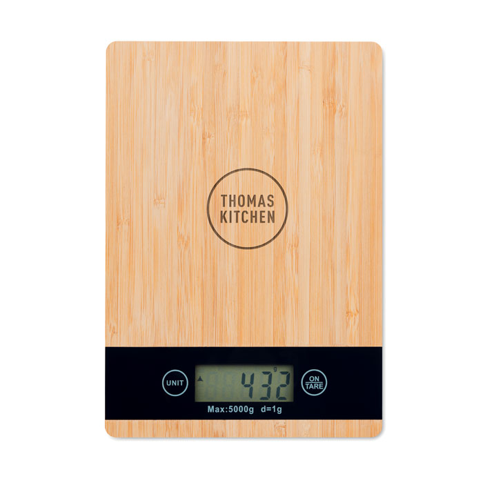 Báscula de Cocina Sostenible en Bambú Personalizable y Display Digital Precisa - 5kg