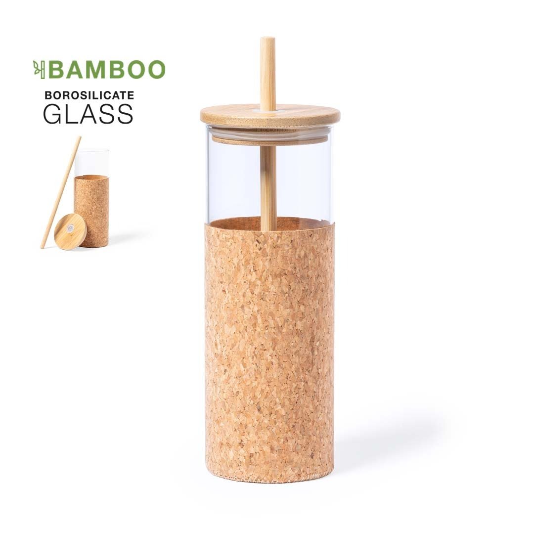 Vaso de vidrio personalizado con tapa de bambú y pajita: regalo