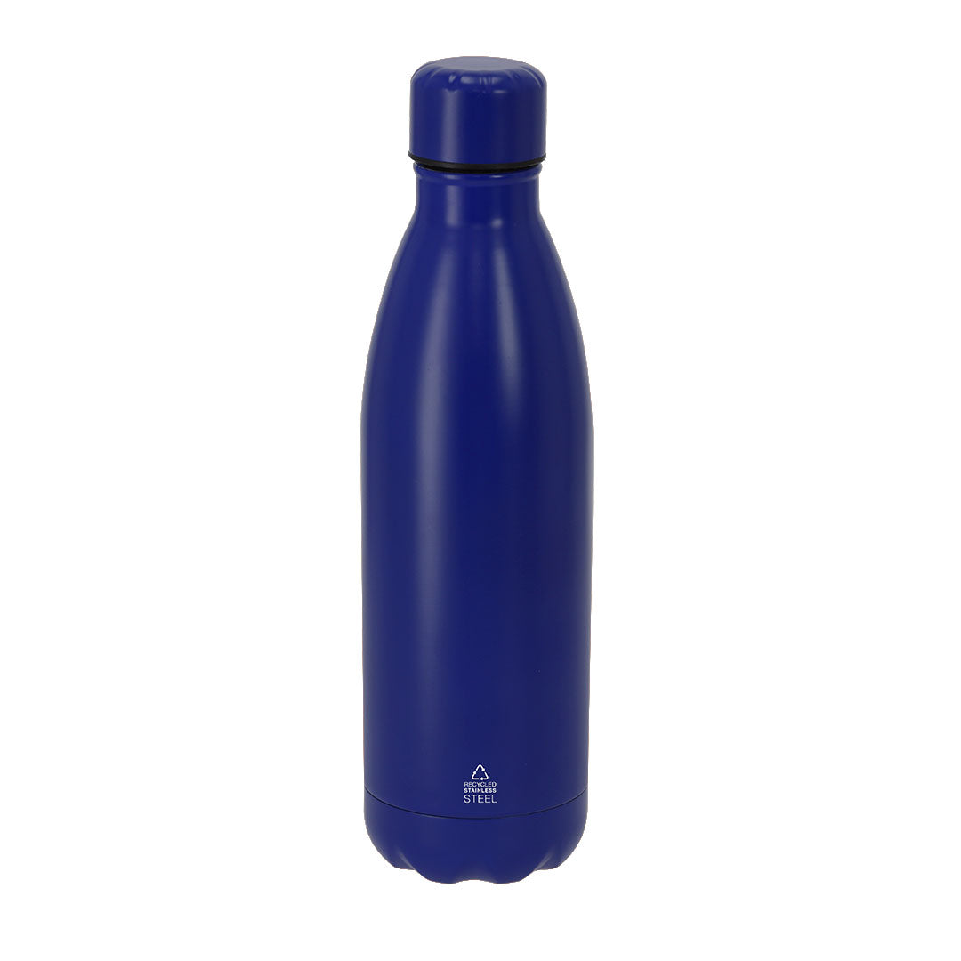 Bidón de acero inoxidable reciclado de 790 ml personalizado como regalo promocional corporativo color azul 
