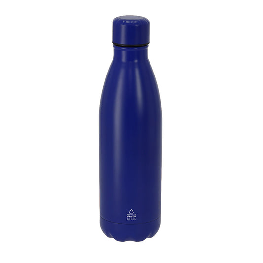 Bidón de acero inoxidable reciclado de 790 ml personalizado como regalo promocional corporativo color azul 

