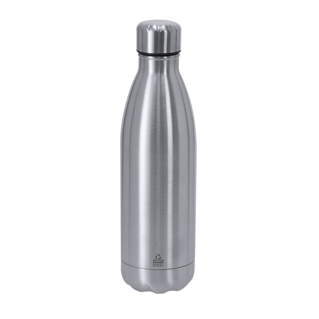 Bidón de acero inoxidable reciclado de 790 ml personalizado como regalo promocional corporativo color plata