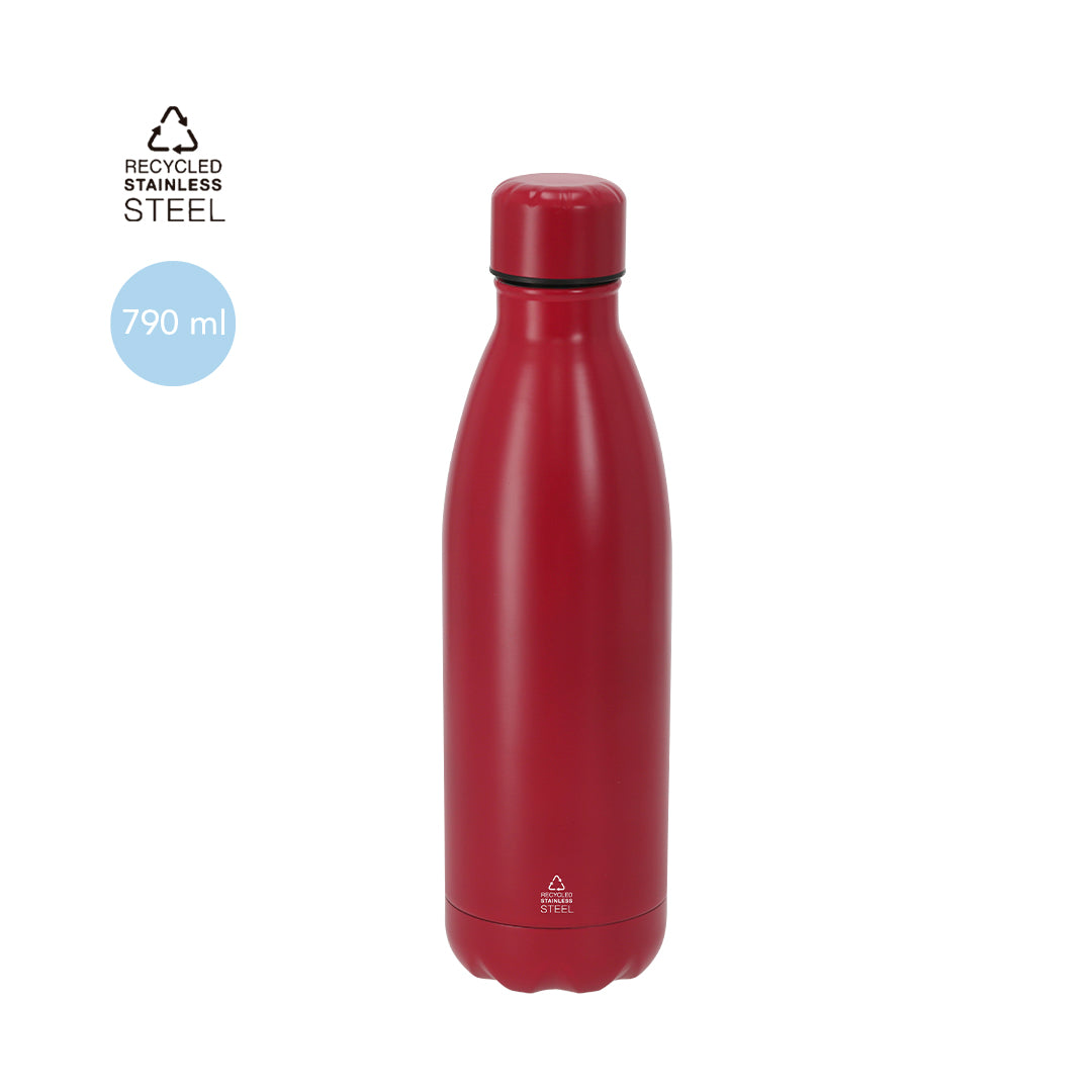 Bidón corporativo de acero inoxidable reciclado con acabado mate para merchandising sostenible