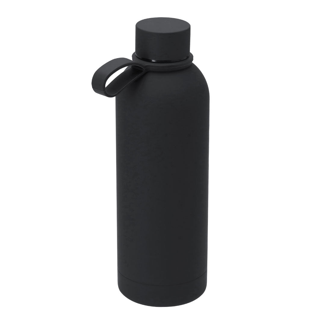 Bidón ecológico de acero inoxidable para deporte y uso diario, regalo promocional sostenible color negro