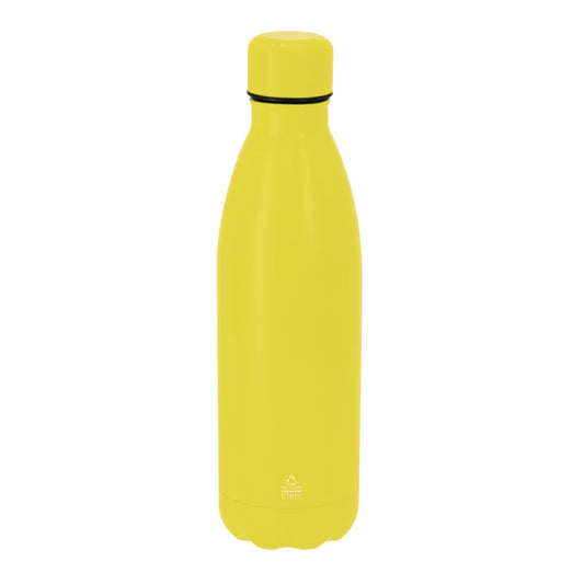 Bidón térmico amarillo 500 ml de acero inoxidable reciclado como regalo promocional sostenible para empresas