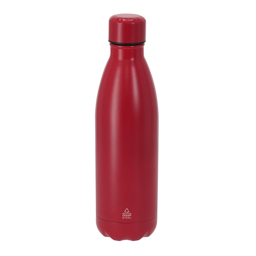 Botella térmica roja 500 ml acero reciclado para merchandising sostenible de empresa