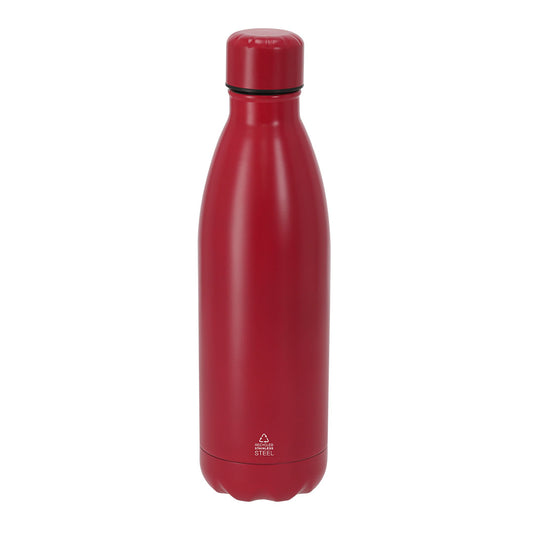 Botella térmica roja 500 ml acero reciclado para merchandising sostenible de empresa