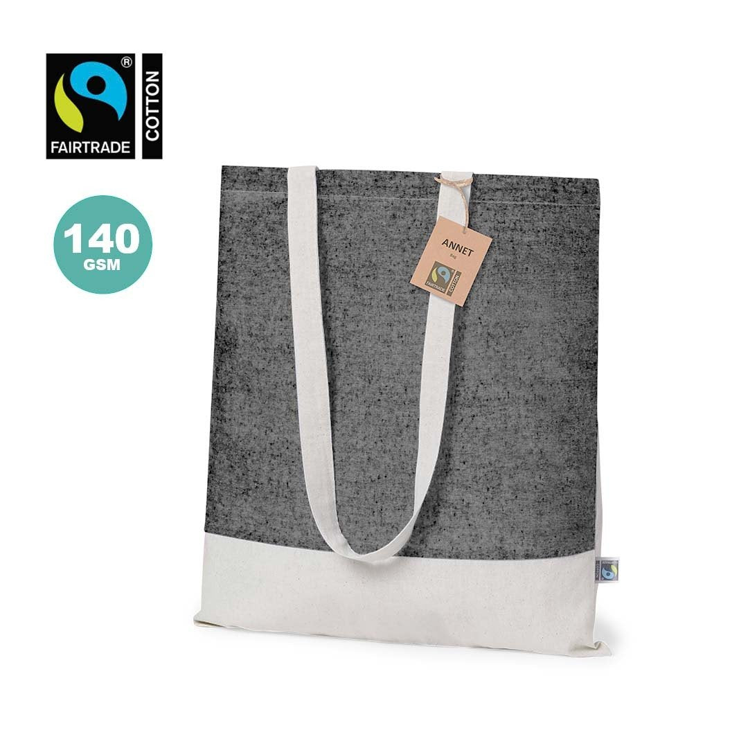 Bolsa Comercio Justo Bicolor 100 % Algodón 140 gr/m2 para Personalizar con Certificado Fairtrade Annet
