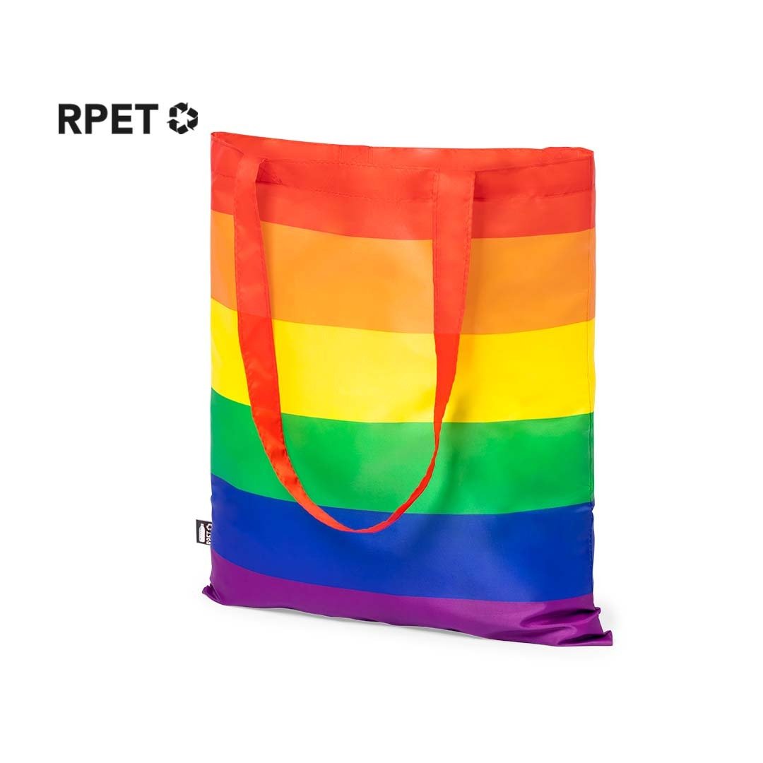 Bolsa Ecológica de rPet Reciclado para Personalizar Color Rainbow con Asas Largas y Distintivo ECO Especial Eventos y Ferias Rubiros