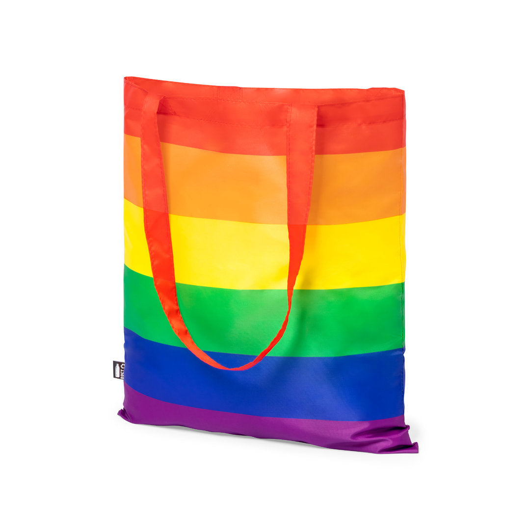 Bolsa Ecológica de rPet Reciclado para Personalizar Color Rainbow con Asas Largas y Distintivo ECO Especial Eventos y Ferias Rubiros