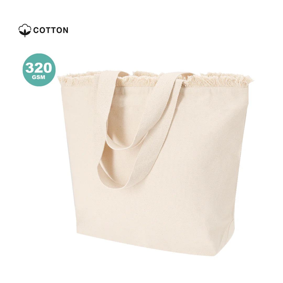 Bolsa sostenible de algodón 320 g/m² con asas largas reforzadas y cierre de cremallera para playa