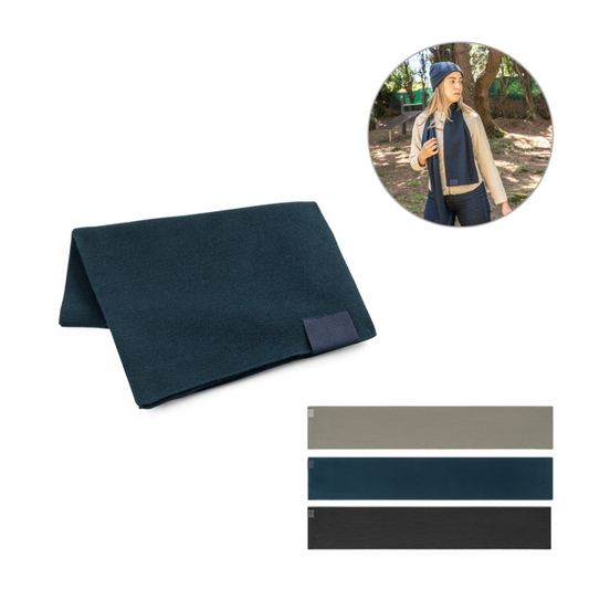 Bufanda ecológica en poliéster reciclado ideal como regalo corporativo sostenible.