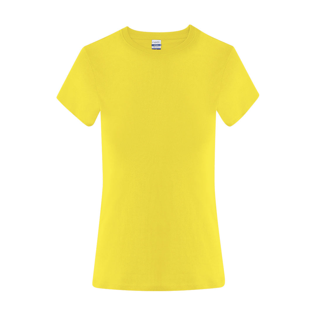 Camiseta mujer amarilla 100% algodón 150 g promocional para eventos corporativos
