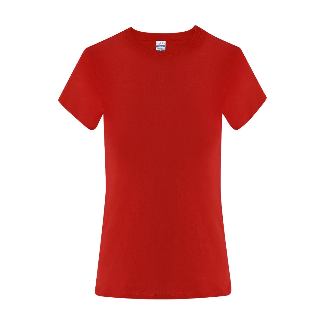 Camiseta roja mujer algodón 150 g para eventos corporativos