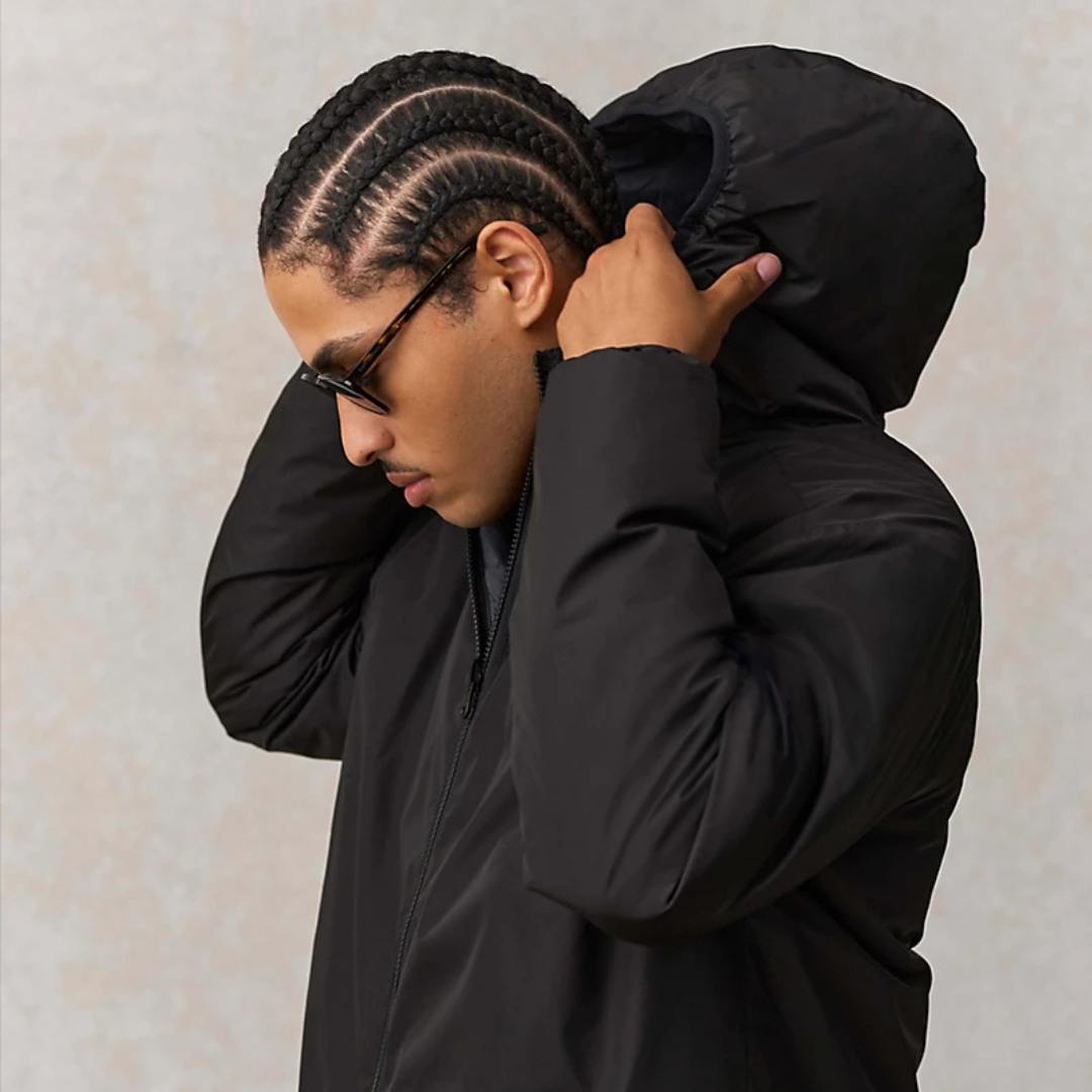 Chaqueta unisex reversible ecológica de poliéster reciclado con capucha, ropa corporativa sostenible