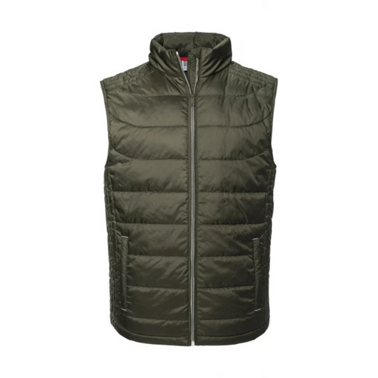 Chaleco ligero y acolchado fabricado con botellas de plástico recicladas RPET, personalizable con el logotipo de la empresa.