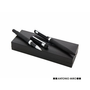 Elegante Set de Bolígrafo y Roller Ecológico de Metal de Marca Antonio Miró Personalizable con Estuche Individual a Juego Nilka