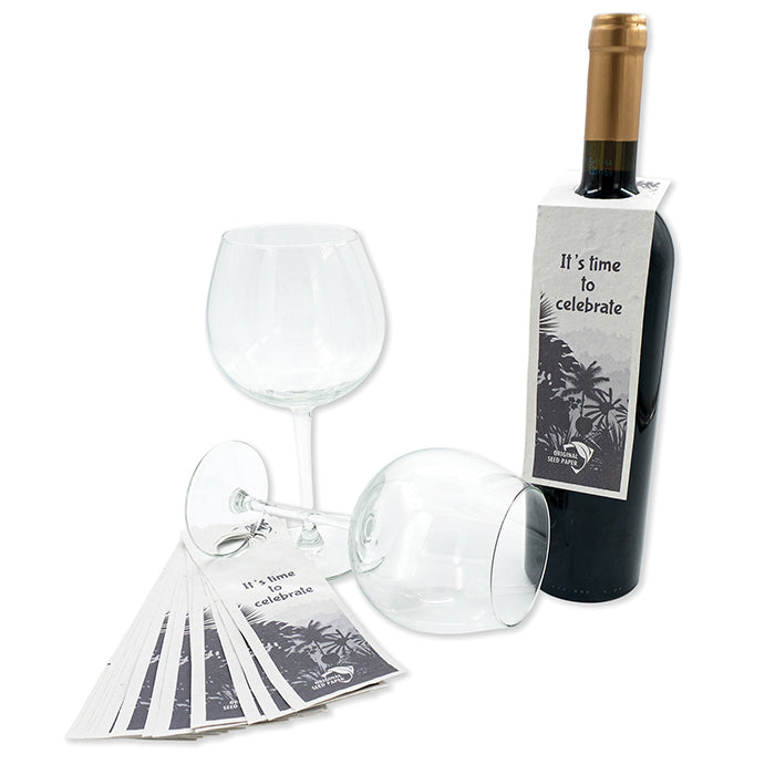 Etiqueta plantable para botellas de vino personalizada como merchandising ecológico para bodegas y eventos gastronómicos