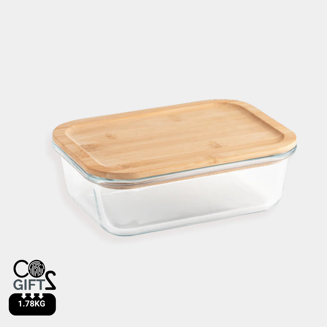 Fiambrera ecológica 1 litro de vidrio borosilicato con tapa de bambú y cierre hermético para meal prep y oficina
