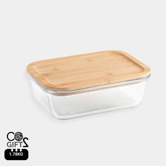 Fiambrera ecológica 1 litro de vidrio borosilicato con tapa de bambú y cierre hermético para meal prep y oficina