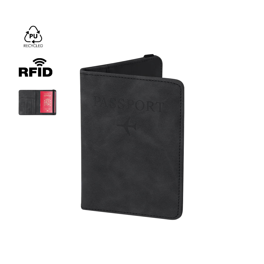 Funda pasaporte de PU reciclado con protección RFID y 6 compartimentos para documentos y tarjetas