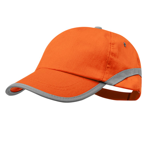 Gorra de algodón de 5 paneles con tira reflectante y cierre de velcro naranja
