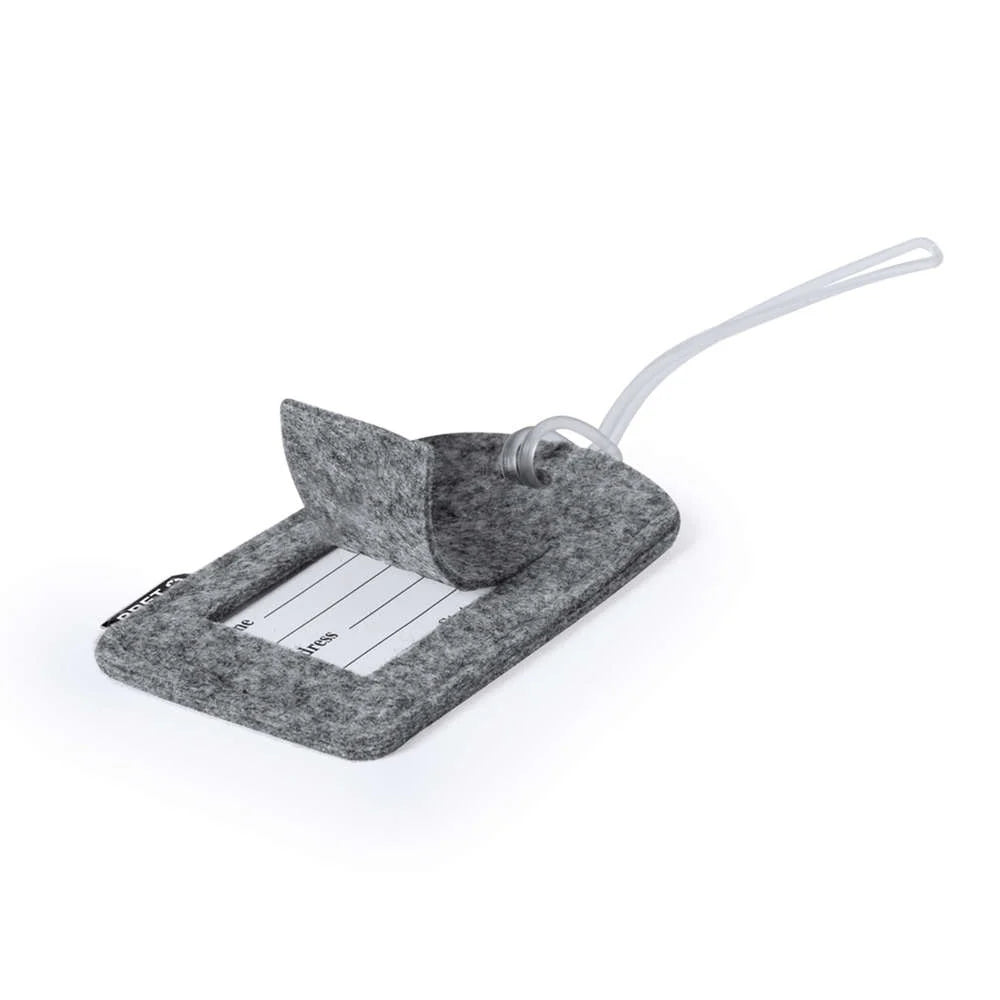 Identificador de maletas sostenible de fieltro rPET con ventana y cinta flexible para equipaje