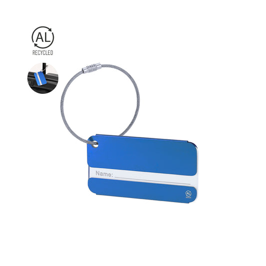 Identificador de maletas fabricado en aluminio reciclado con cable de acero inoxidable