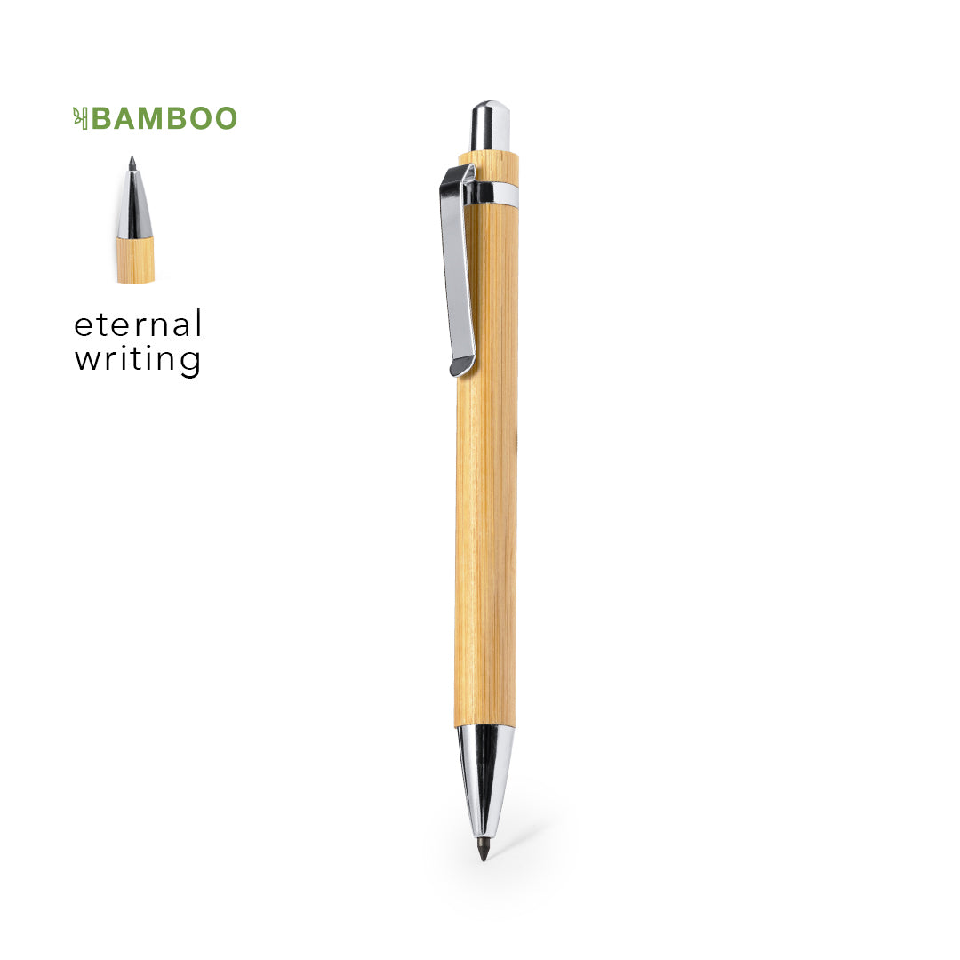 Lápiz Eterno Sostenible de Bambú y Accesorios Cromados con Escritura Infinita para Personalizar Chidex