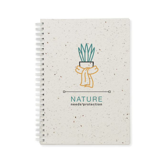 Libreta Ecológica con Tapa de Papel de Semillas para Personalizar con Páginas Rayadas Recicladas Made in Europe Seed Ring- A5