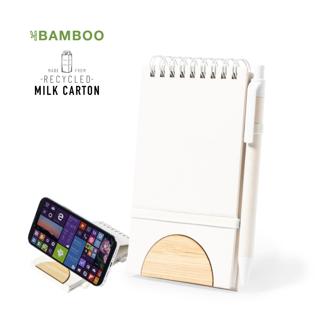 Libreta con Soporte Smatphone Ecológica con Tapas Fabricadas con Cartones de Leche Reciclados para Personalizar con Distintivo ECO Minnak