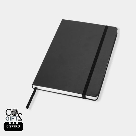 Libreta A5 de tapa dura con papel certificado FSC cierre elástico y bolsillo trasero expandible para reuniones y onboarding