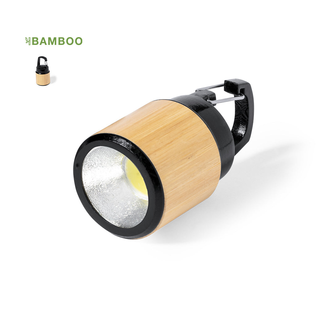 Linterna Ecológica de Bambú para Personalizar Con Mosquetón de Transporte 3 LEDs Especial Eventos Gus