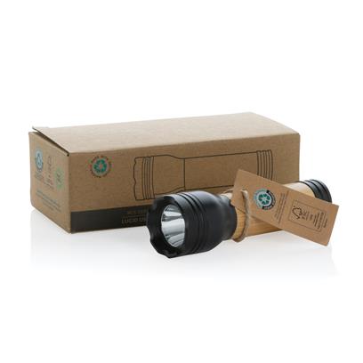 Linterna Recargable USB Sostenible de Bambú FSC®y ABS Reciclado con Certificado RCS con 50m de Alcance y 3 Modos de Luz para Personalizar Lucid - 1W
