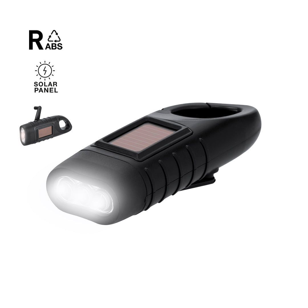 Linterna ecológica de ABS reciclado con carga solar y manual por dinamo, regalo promocional sostenible