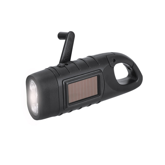 Linterna ecológica con carga solar y dinamo para actividades outdoor y kits de emergencia