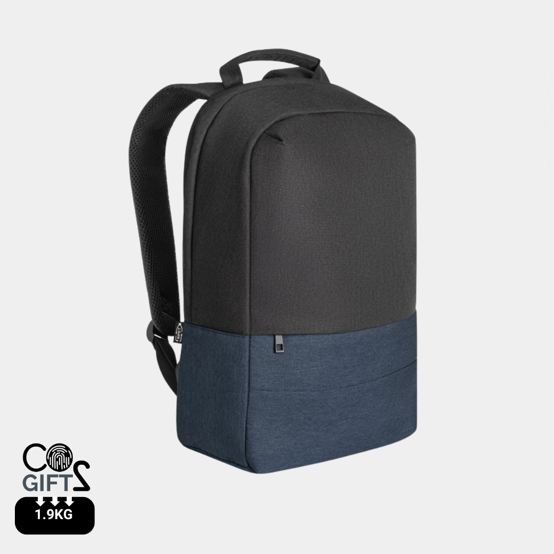 Mochila antirrobo fabricada en poliéster reciclado rPET 600D con compartimento para portátil, ideal para regalos de empresa sostenibles.