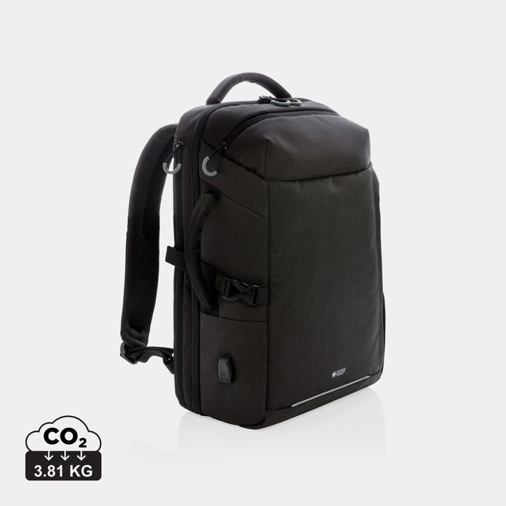 Mochila de viaje rPET Swiss Peak con trazador AWARE para regalo premium de Navidad, cena de empresa y sorteo corporativo
