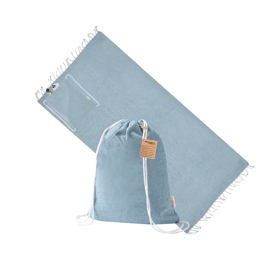 Mochila pareo ecológica para campañas de verano y merchandising corporativo sostenible color azul claro 
