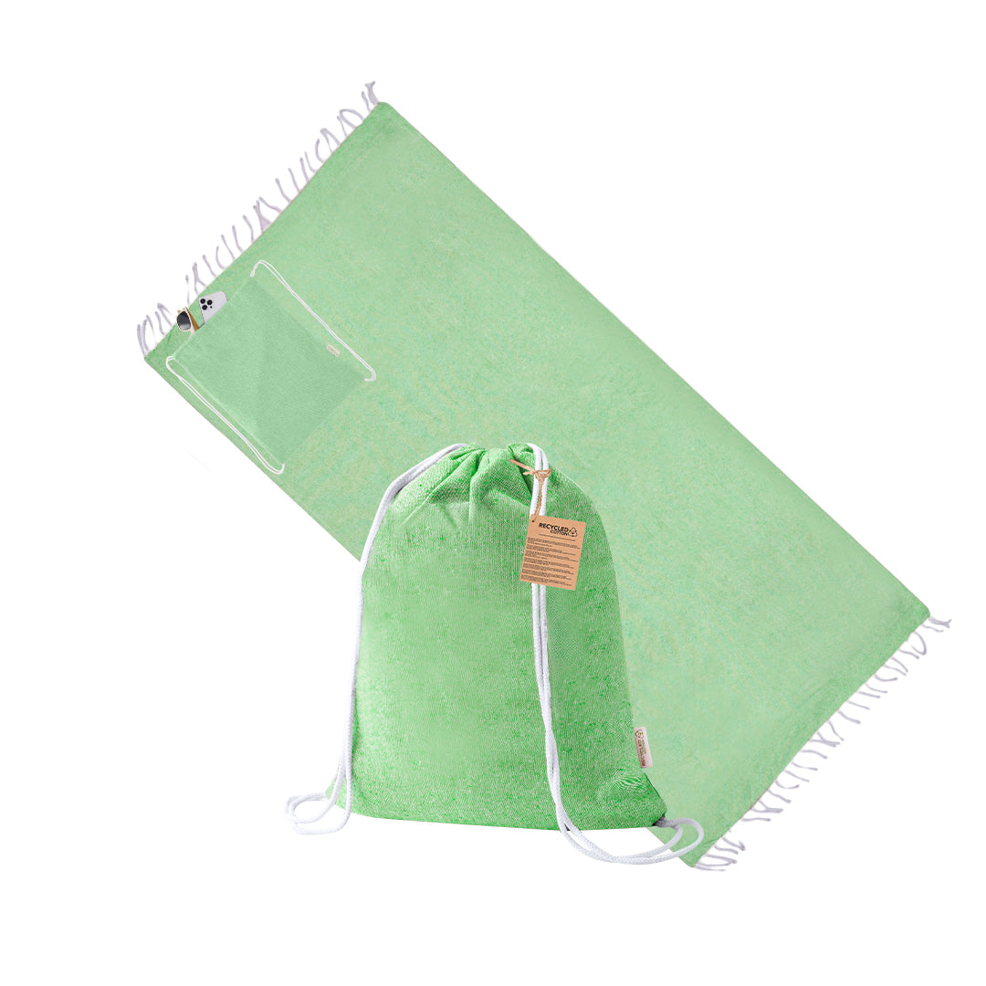 Detalle de tejido de algodón reciclado en mochila pareo ecológica promocional